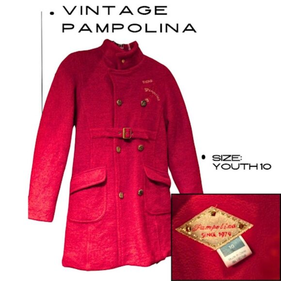 Vintage Pampolina Children's Coat Red Wool Blend - Size Youth 10 - Picture 1 of 1